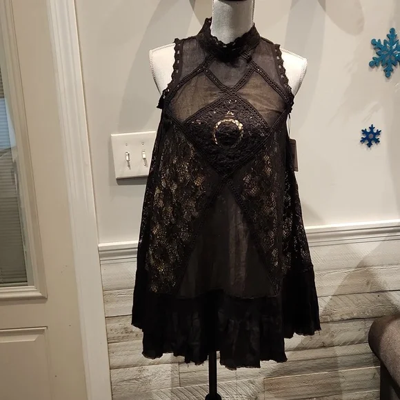 Free People | Dresses | Nwt Free People Womens Black Lace Nude Lining  Sleeveless Angel Dress Sz Xs | Poshmark